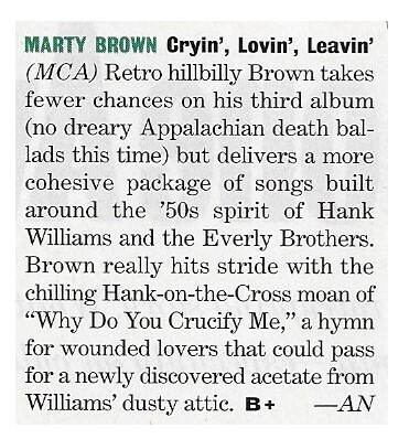 Brown, Marty / Cryin', Lovin', Leavin' | April 1994