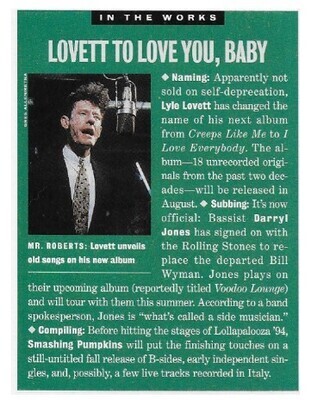 Lovett, Lyle / Lovett to Love You, Baby | Magazine Article | May 1994