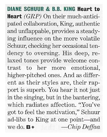 Schuur, Diane (+ B.B. King) / Heart to Heart | Magazine Review | May 1994