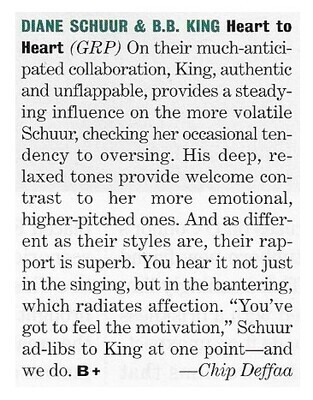 Schuur, Diane (+ B.B. King) / Heart to Heart | Magazine Review | May 1994