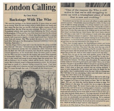 Who, The / Backstage With The Who / 1982