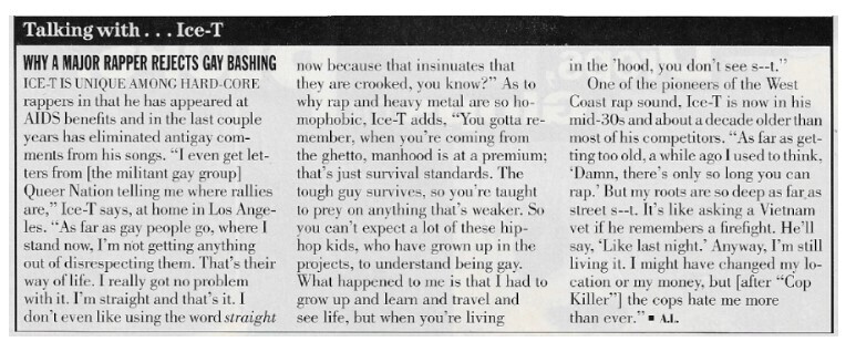 Ice-T / Why a Major Rapper Rejects Gay Bashing | April 1993