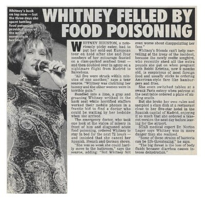 Houston, Whitney / Whitney Felled by Food Poisoning | Magazine Article | December 1993