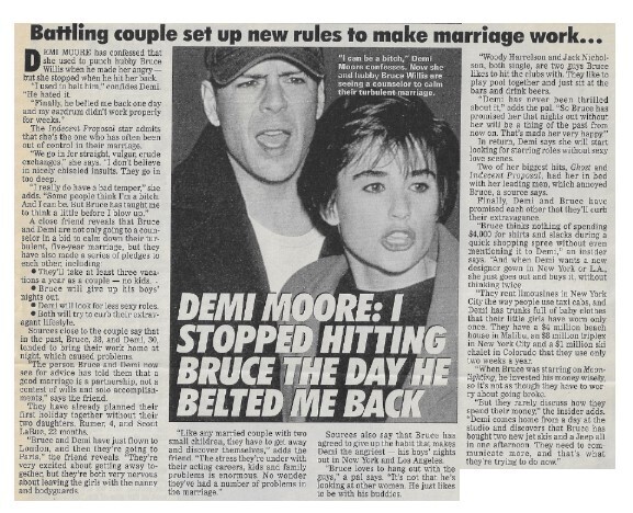 Moore, Demi / I Stopped Hitting Bruce the Day He Belted Me Back | Magazine Article | June 1993