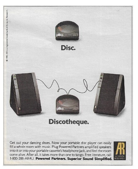 Acoustic Research / Disc. Discotheque. | Magazine Ad | 1990