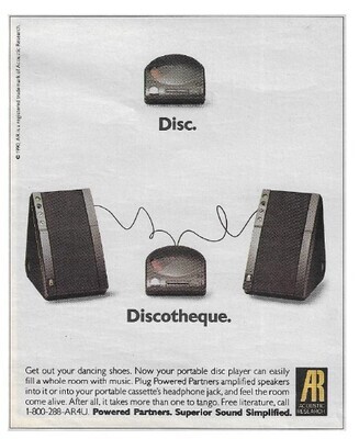 Acoustic Research / Disc. Discotheque. | Magazine Ad | 1990