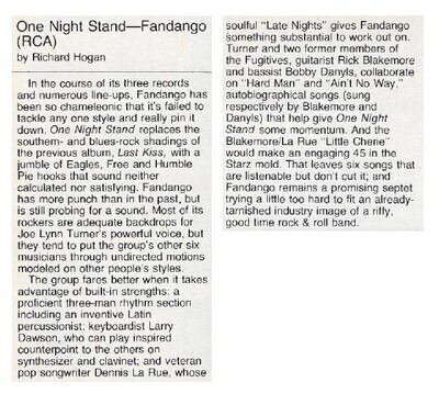 Fandango / One Night Stand | Magazine Review | June 1979