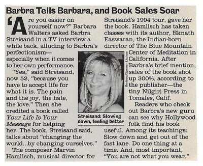 Streisand, Barbra / Barbra Tells Barbara, and Book Sales Soar | Magazine Article | 1994
