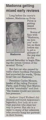Madonna / Madonna Getting Mixed Early Reviews | Newspaper Article | 1996