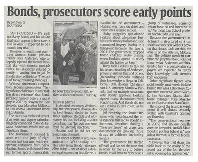 Bonds, Barry / Bonds, Prosecutors Score Early Points | Newspaper Article | March 2001 | San Francisco Giants