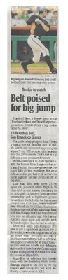 Belt, Brandon / Belt Poised for Big Jump | Newspaper Article | March 2011 | San Francisco Giants
