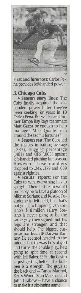 Pena, Carlos / First and Foremost | Newspaper Article | March 2011 | Chicago Cubs