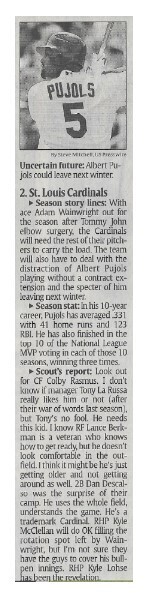 Pujols, Albert / Uncertain Future | Newspaper Article | March 2011 | St. Louis Cardinals