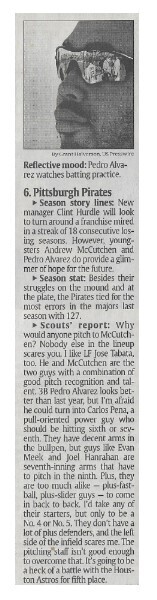Alvarez, Pedro / Reflective Mood | Newspaper Article | March 2011 | Pittsburgh Pirates
