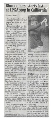 Blumenherst, Amanda / Blumenherst Starts Fast at LPGA Stop in California | Newspaper Article | March 2011 | Golf