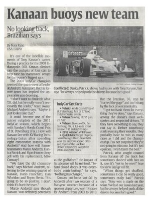Kanaan, Tony / Kanaan Buoys New Team | Newspaper Article | March 2011