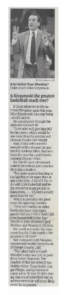 Krzyzewski, Mike / Is Krzyzewski the Greatest Basketball Coach Ever? | Newspaper Article | March 2011