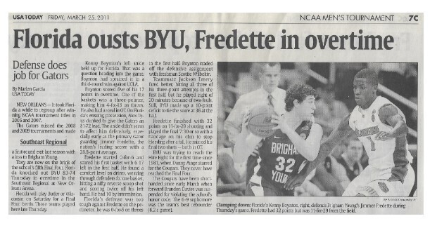 Boynton, Kenny / Florida Ousts BYU, Fredette in Overtime / 2011
