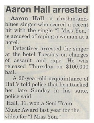 Hall, Aaron / Aaron Hall Arrested | Newspaper Article | 1996