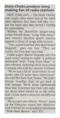 Dixie Chicks / Produce Song Making Fun of Radio Stations | Newspaper Article | August 2002
