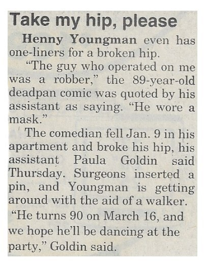 Youngman, Henny / Take My Hip, Please | Newspaper Article | 1996