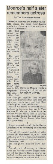 Monroe, Marilyn / Monroe&#39;s Half Sister Remembers Actress | Newspaper Article | April 1994