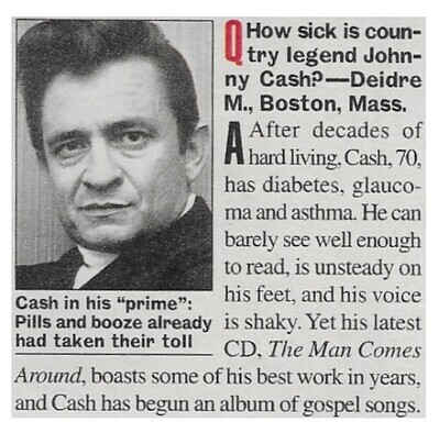 Cash, Johnny / Pills and Booze Already Had Taken Their Toll | Magazine Article | February 2003