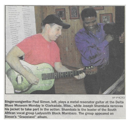 Simon, Paul / Delta Blues Museum | Newspaper Photo | April 2002 | with Joseph Shambala