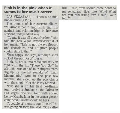 Pink / Pink Is in the Pink When It Comes to Her Music Career / 2002