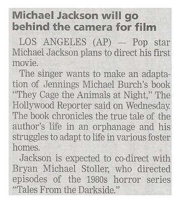 Jackson, Michael / Michael Jackson Will Go Behind the Camera For Film | Newspaper Article | May 2002