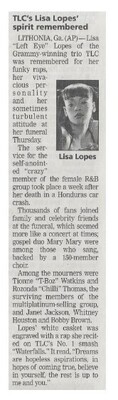 TLC / TLC&#39;s Lisa Lopes&#39; Spirit Remembered | Newspaper Article | May 2002