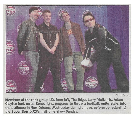 U2 / New Orleans, LA (News Conference) | Newspaper Photo | January 2002