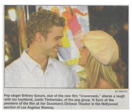 Spears, Britney / Los Angeles, CA (Grauman&#39;s Chinese Theater) | Newspaper Photo | February 2002 | with Justin Timberlake