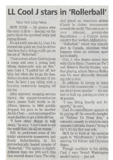LL Cool J / LL Cool J Stars in &#39;Rollerball&#39; | Newspaper Article | February 2002