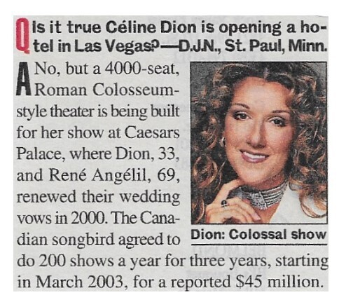 Dion, Celine / Hotel in Las Vegas | Magazine Article | February 2002
