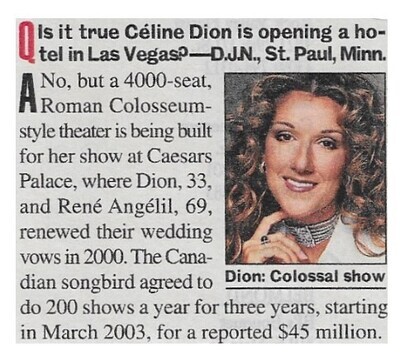 Dion, Celine / Hotel in Las Vegas | Magazine Article | February 2002