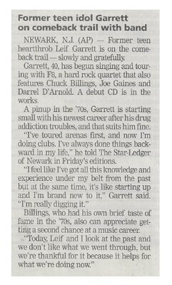 Garrett, Leif / Former Teen Idol Garrett On Comeback Trail with Band | Newspaper Article | February 2002