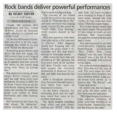 REO Speedwagon--Styx / Rock Bands Deliver Powerful Performances / 2002