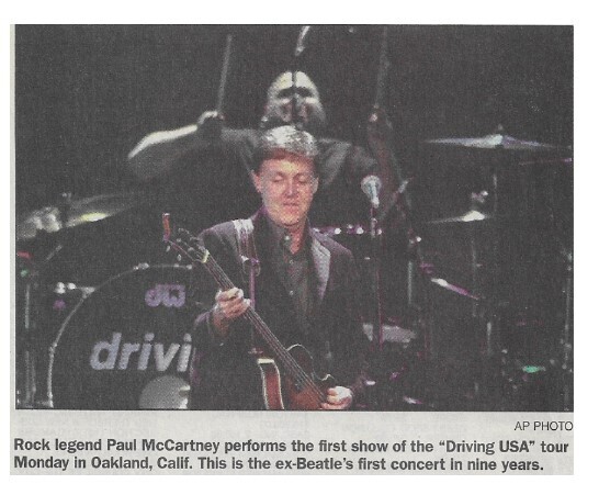 McCartney, Paul / Oakland, CA (Driving USA Tour) | Newspaper Photo | April 2002