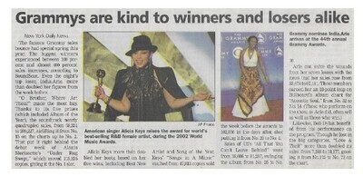 Keys, Alicia--India.Arie / Grammys Are Kind to Winners and Losers Alike / 2002