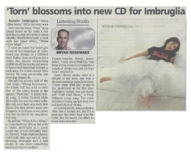 Imbruglia, Natalie / White Lilies Island | Newspaper Review | March 2002