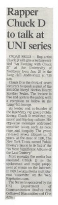 Chuck D / Rapper Chuck D to Talk at UNI Series | Newspaper Article | January 2003