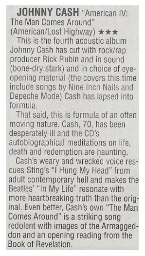 Cash, Johnny / American IV: The Man Comes Around | Newspaper Review | December 2002