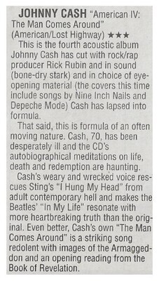 Cash, Johnny / American IV: The Man Comes Around | Newspaper Review | December 2002