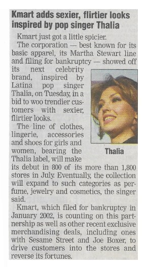 Thalia / Kmart Adds Sexier, Flirtier Looks Inspired by Pop Singer Thalia | Newspaper Article | December 2002