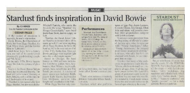 Stardust / Stardust Finds Inspiration in David Bowie | Newspaper Article | March 2000