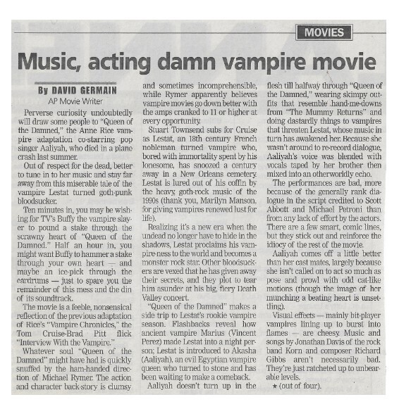 Aaliyah / Music, Acting Damn Vampire Movie | Newspaper Review | February 2002