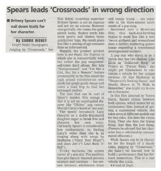 Spears, Britney / Spears Leads 'Crossroads' in Wrong Direction / 2002