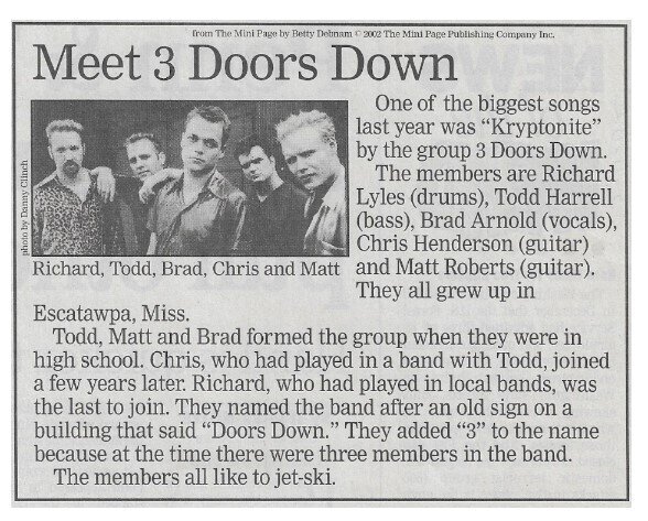 3 Doors Down / Meet 3 Doors Down | Newspaper Article | March 2002