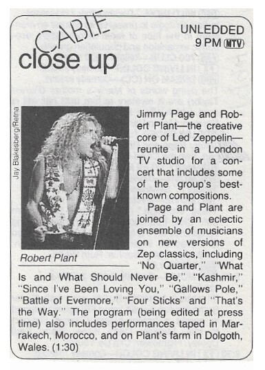 Plant, Robert / Unledded (Cable Close Up) | Magazine Article | 1994 | with Jimmy Page